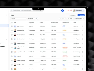 Leads - Real Estate CRM clean crm dashboard crm software crm system dashboard halal design lead management leads mockup property leads property search real estate real estate crm real estate crm system real estate leads real estate listing real estate management uidesign uiux design web apps