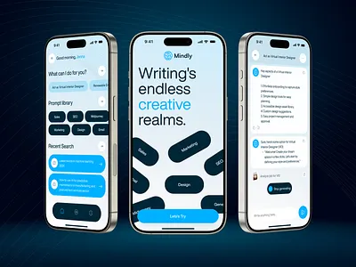 Mindly.ai - your AI assiatance ai app application assistance chat dailyui explore generate library minimalist mobile prompts simple ui ux voice