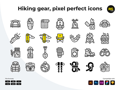 Hiking gear Pixel Perfect Icons adobe illustration app apple icon braning clean design editable icons editable strock eps hike hiking gear icon illustration line icon modern png svg ui ux web icon