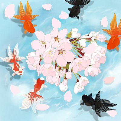 金魚と桜 art design graphic design illustration logo nature イラスト