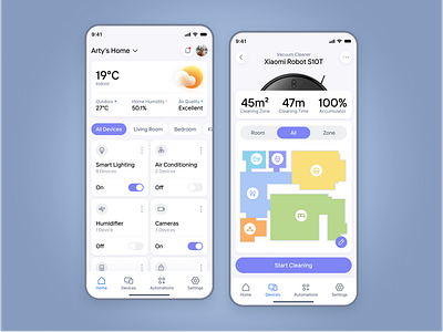 Smart Home App Design android app digital home home home monitoring ios iphone mobile mobile app design product design smart devices smart home app smart house ui ux vacuum cleaner web design web3 xiaomi
