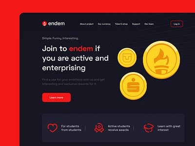 Crypto Endem - Main page crypto cryptocurrency graphic design home page modern page design product design site page token ui university ux web web site design webpage