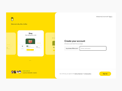 Creator onboarding - Buy Me a Coffee buymeacoffee createaccount login onboarding signup signupflow