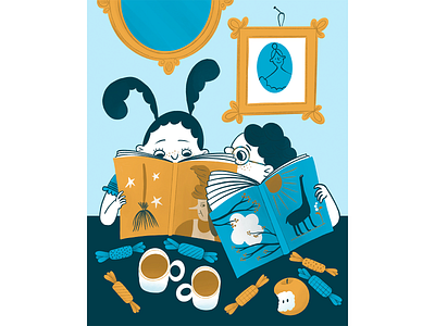 Reading book book illustration books character characterdesign illustration illustrator kids read reading tea