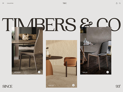 Timbers & Co - luxury chairs beige big typograpghy chairs graphic design hero section luxury minimal minimalistic modern serif typography ui uiux web design wood
