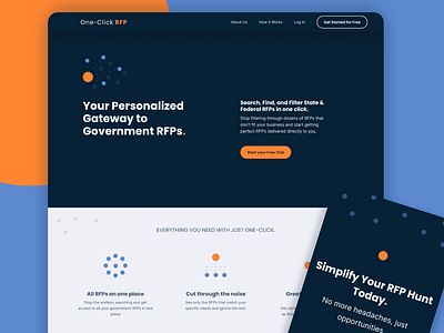 One Click RFP Website Design ai bold brand branding bright circle connection dots home page landing page network rfp sas tech technology ui web design website