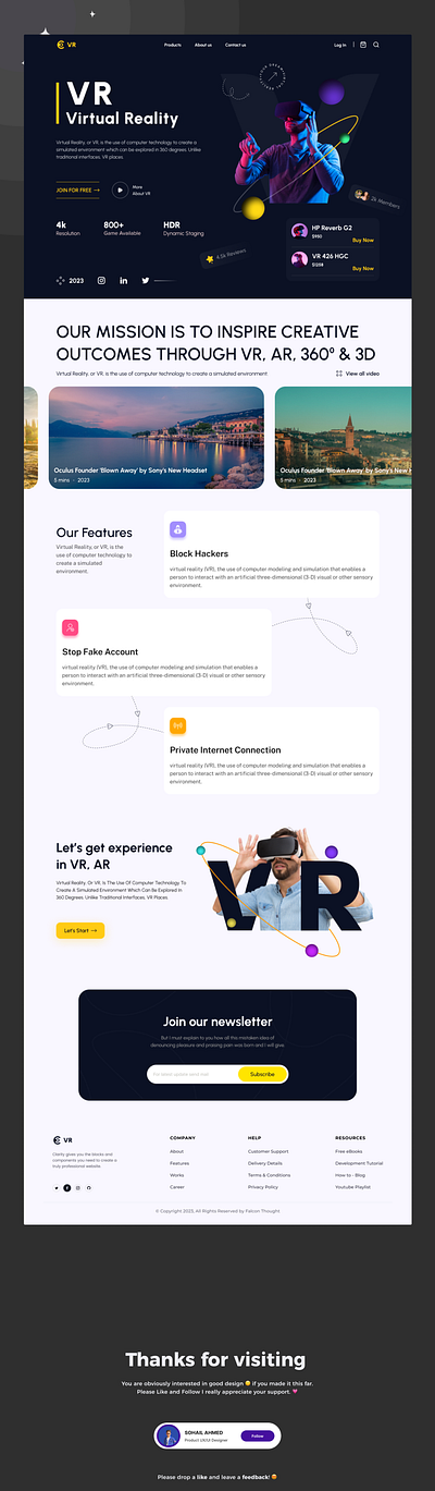 VR Landing page figma trending ui viral virtula reality vr vr games vr landig page web web design website