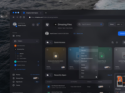 Dropbox Dashboard Redesign animation darkmode dashboard design dropbox file glass graphic manager motion redesign saas ui ux