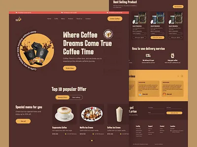Coffee Time- Coffee Shop Landing Page Website cafe coffee coffee bean coffee cup coffee shop cup drink food bereage food drink food delivery food order halal design home page landing page ui ux web web design website website design