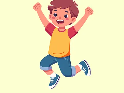 Cute little kid jump and feel happy books boy cartoon cute flat happy jump jumping kids positive school smiling vector