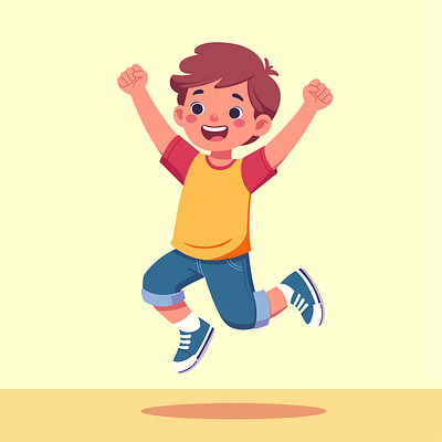 Cute little kid jump and feel happy books boy cartoon cute flat happy jump jumping kids positive school smiling vector