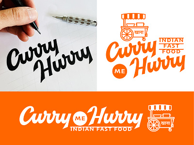Curry Me Hurry curry design fast food food truck illustration indian lettering logo logo design matt vergotis process restaurant script sketch verg