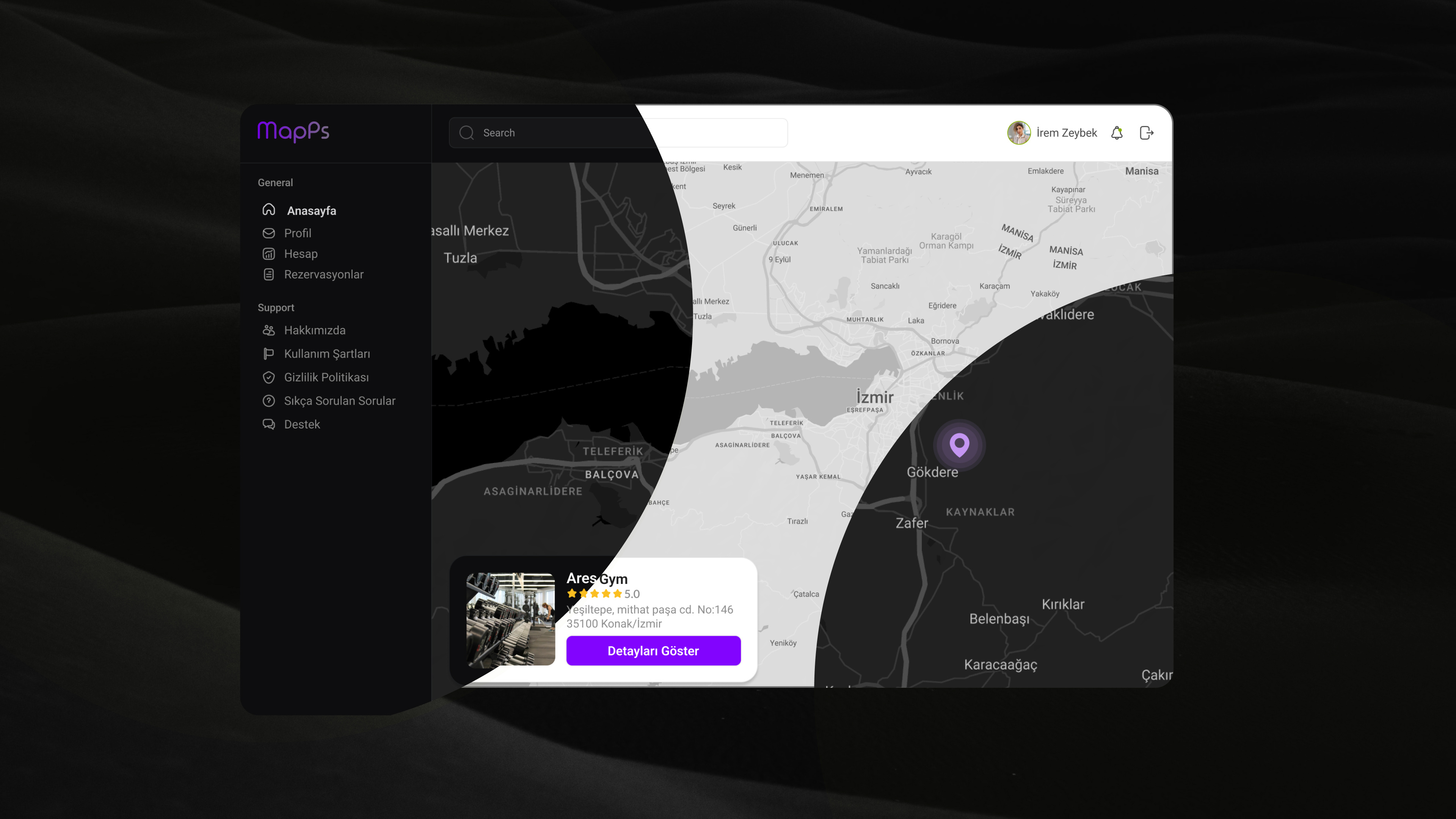 Gym - Map Application application dashboard gym map ui ux web design