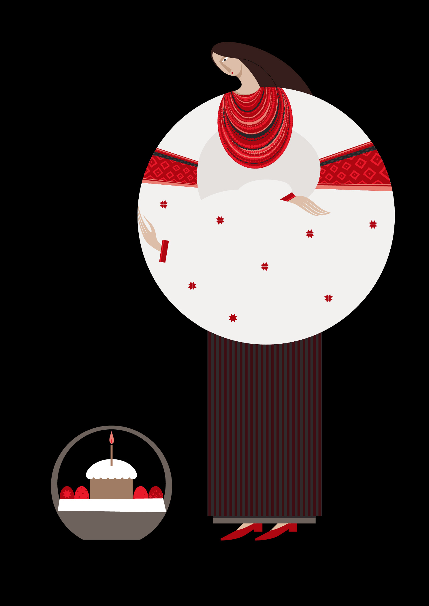 Ukrainian Easter illustration branding character decoration design drawing easter easter basket easter eggs embroidery ethnic pattern geometric shapes graphic design holiday illustration poster print ukraine ukrainian national cloth ukrainian style woman