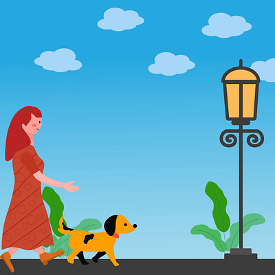 The girl walking her dog 2d 2d animation after effect animal animation character character animation design dog girl graphic design illustration motion motion graphics nature vector walk walking