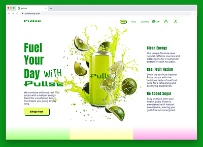 Energy drink landing page artwork branding bright design desktop digital graphic design illustration landing marketing page ui web website