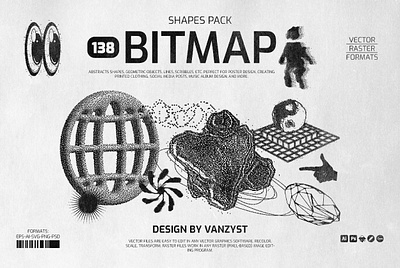 138 Bitmap Vector Shapes Pack 8 bit shape aesthetic dithering globe graphic assets graphic design pixel art pixelated pixels shapes transition vector