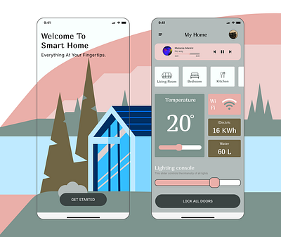 Home Monitoring Dashboard app illustration typography ui ux vector