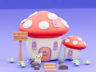 Low Poly 3D Model 50: Mushroom House 3d animation app branding design graphic design illustration logo motion graphics typography ui ux vector