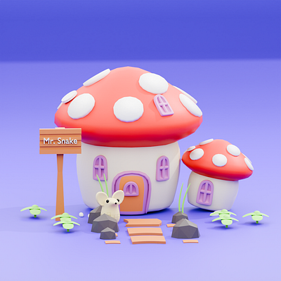 Low Poly 3D Model 50: Mushroom House 3d animation app branding design graphic design illustration logo motion graphics typography ui ux vector