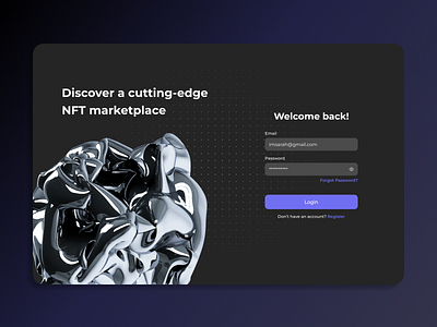 NFT Marketplace login page - desktop view