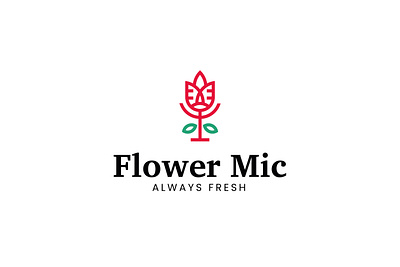 Flower Mic Logo Template branding design flower flower logo graphic design illustration leaf logo logo design logo template logo type mic logo red rose typography