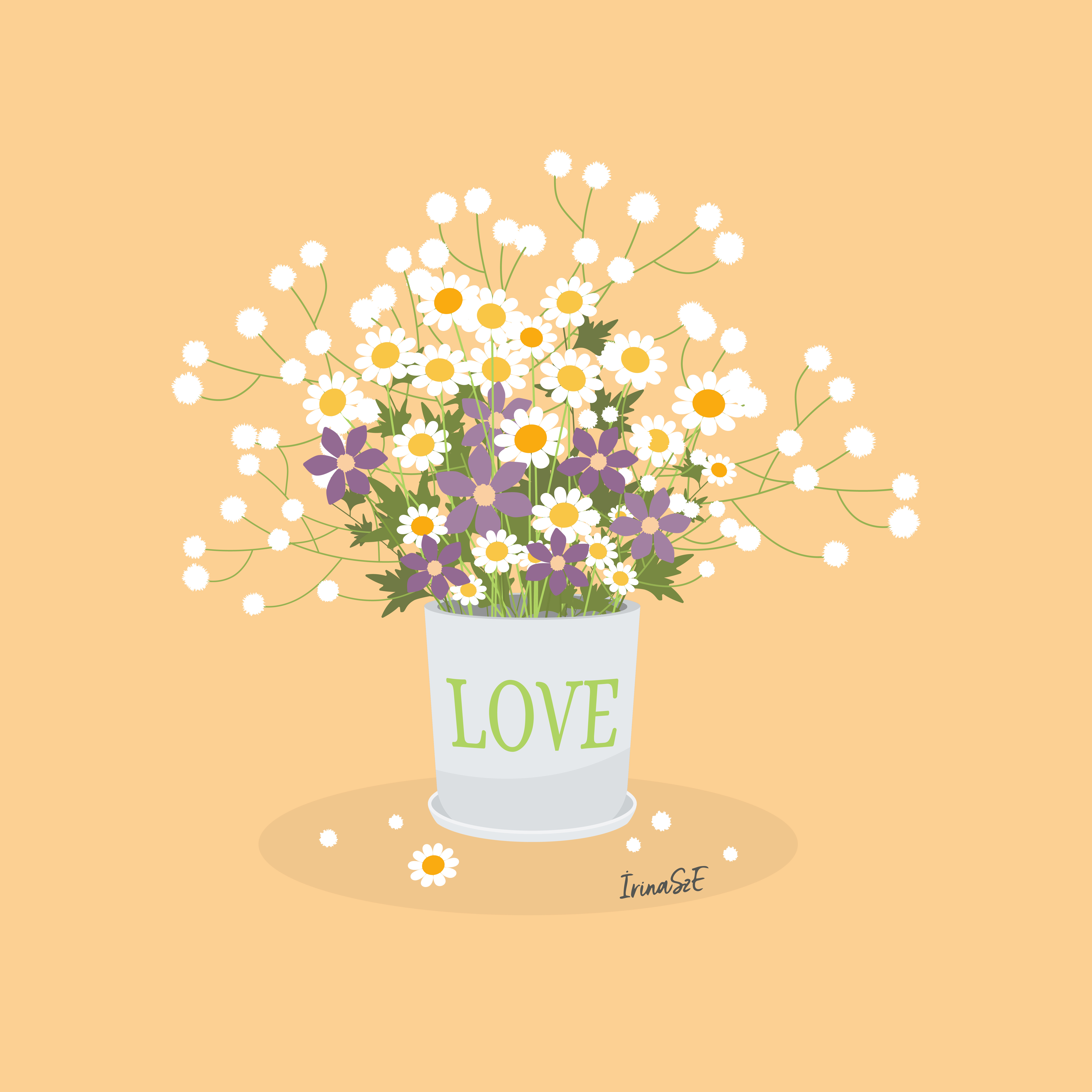 Summer wild flowers in a pot - vector illustration birthday card bohemian boho flowers boho wedding cartoon flowers chamolile cute card daisies field flowers flower bouquet flower pot flowers fun love mothers day thank you card vector flowers vector illustration wedding flowers wild flowers