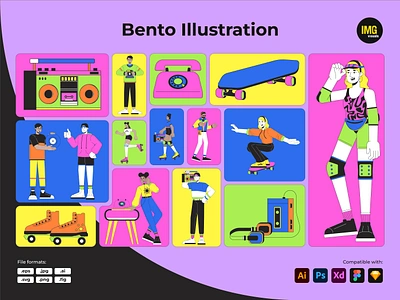 Bento vector illustration retro ai bento design bento illustration character illustration eps illustration jpg linear character linear illustration retro retro character retro illustration svg ui vector vector character vector illustration web illustration