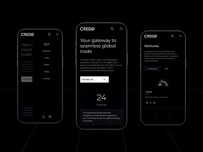 Trading and investing firm website design animation credo crypto design investments menu mobile nft ui ux