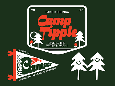 Camp Tipple Merch! bachelorette branding camp camper flag happy camper illustration lake lettering logo logotype northwoods shooting star smiley summer trees typography vintage wi wisconsin