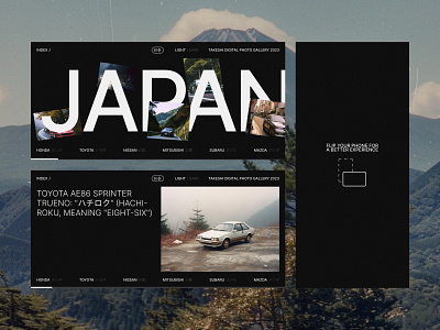 Takeshi Digital Photo Gallery Mobile Website Concept black cars designconcepts digital gallery figma japan japanculture japanesecars midjourney minimalistdesign photo typography ui uiux ux web webdesign white