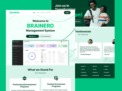 SCHOOL MANAGEMENT SYSTEM WEBSITE dashboard green landingpage light management school ui ux web3 website