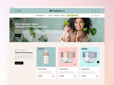 Skincare Ecommerce Site beauty cosmetics ecommerce landing skincare skincare ecommerce site ui
