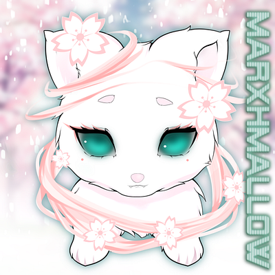 Baby Wolf: Kaori animal baby wolf blue eyes illustration neon nft pink pink wolf sakura