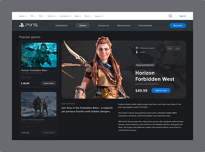 PlayStation Website's Popular Games Page Redesign dark mode games playstation ui