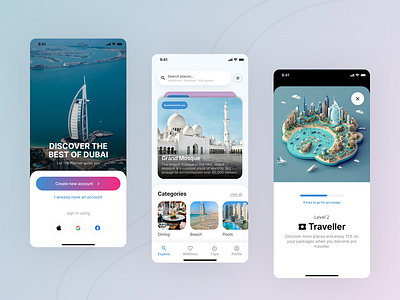 Discover Dubai - Trip Planner app applications branding design dubai illustration logo mobile product design travel travel app trip planner uae ui ux web