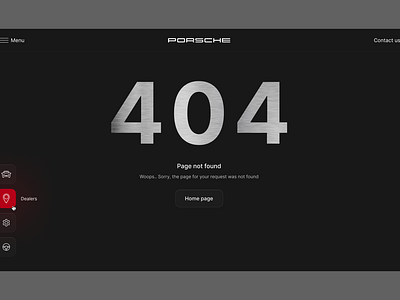 Porsche Website's 404 Page Redesign 404 page car cars darck mode mettal porsche ui ux design