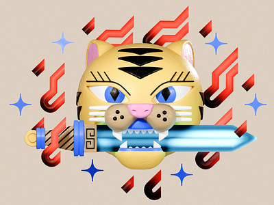 Clay tiger 3d blender c4d cat clay everyday illustration rebound sword tiger
