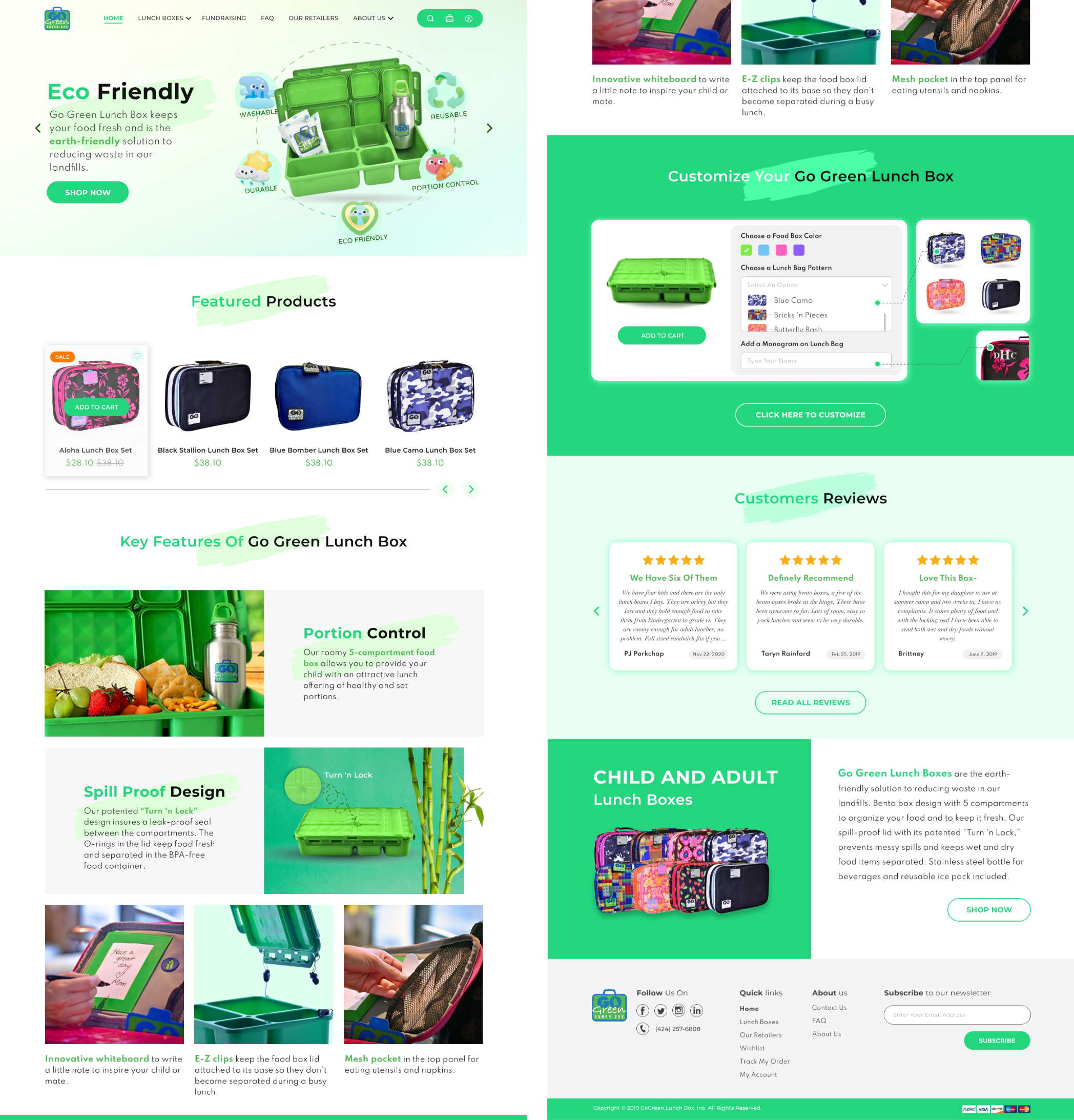 Ui design of homepage of a Lunch Box E-commerce website bags box branding design ecommerce figma graphic design green illustration light logo lunch mockup modern photoshop product shop tiffin ui vector