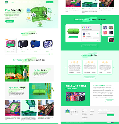 Ui design of homepage of a Lunch Box E-commerce website bags box branding design ecommerce figma graphic design green illustration light logo lunch mockup modern photoshop product shop tiffin ui vector