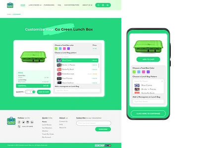 Ui design of customization page of Lunchbox ecommerce website branding customize design ecommerce figma graphic design green illustration logo mobile mockup photoshop product responsive sell shop ui vector white wireframe