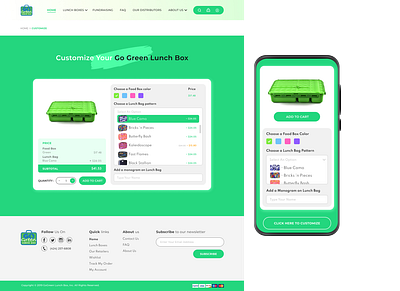 Ui design of customization page of Lunchbox ecommerce website branding customize design ecommerce figma graphic design green illustration logo mobile mockup photoshop product responsive sell shop ui vector white wireframe