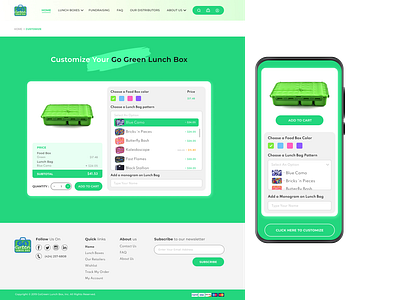 Ui design of customization page of Lunchbox ecommerce website branding customize design ecommerce figma graphic design green illustration logo mobile mockup photoshop product responsive sell shop ui vector white wireframe