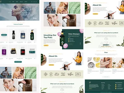 Ui design of the homepage of a Herbal Cosmetic ecommerce website ayurvedic branding clean cosmetic design ecommerce figma graphic design green herbal illustration logo mockup modern photoshop shop skin ui vector white