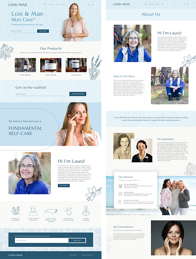 Ui design of the Landing and About page for a Cosmetic brand about blue branding cosmetic cream design figma graphic design illustration landing logo minimalistic mockup modern page photoshop skin ui vector white