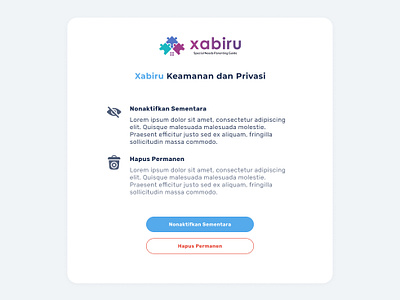 Deactivate Account Page Design for Xabiru Apps deactivation page protorype ui uiux ux web web design website