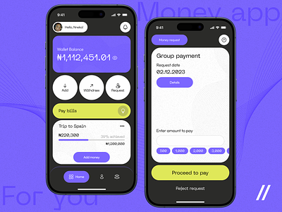 Online Wallet Mobile iOS App android app design branding dashboard design finance fintech interface ios mobile app mobile ui money app nigerian purple purrweb ui ux wallet