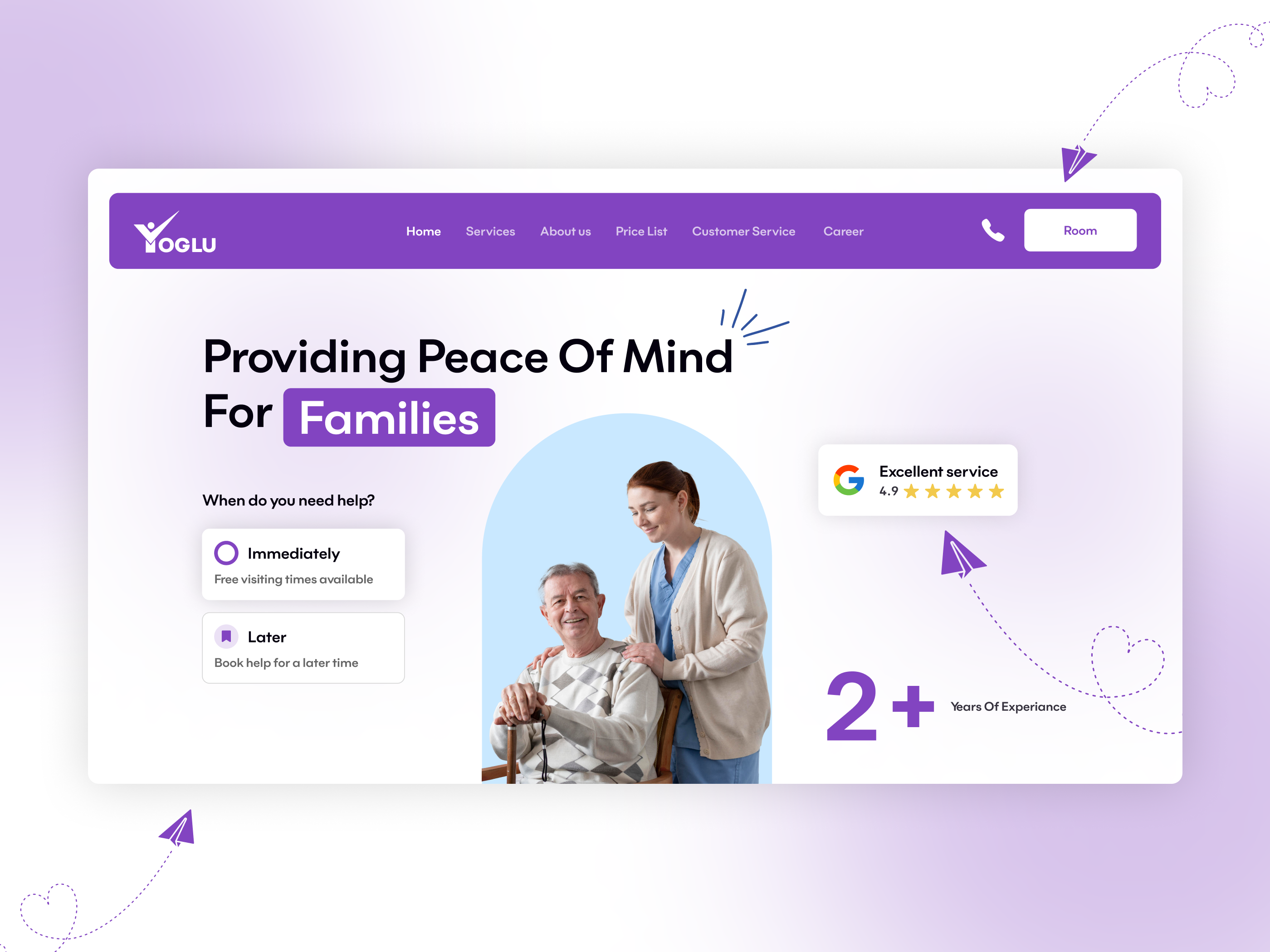 Older person care website design 🎀💯 3d animation branding graphic design logo motion graphics ui