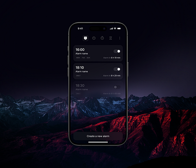 Alarm app 🕑 alarm android app background blur calendar clock component dark date graphic design hour hours ios light minutes mobile product redesign ui