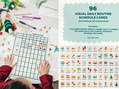 96 daily routine kids schedule cards